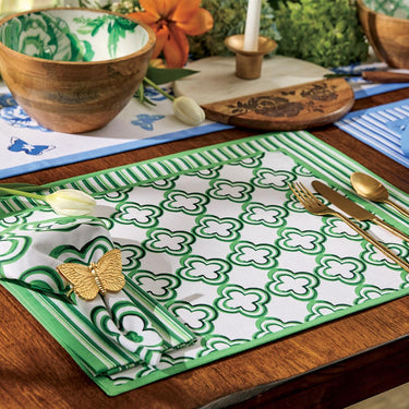 Patricia Heaton Home Geo Printed Stripe Napkin Green Set of 12 Park Designs - The Fox Decor